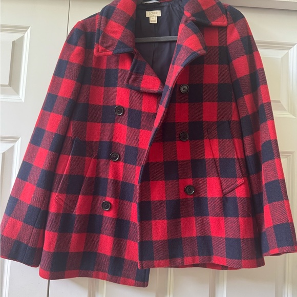 J. Crew Jackets & Blazers - J. Crew Red and Navy Plaid Peacoat